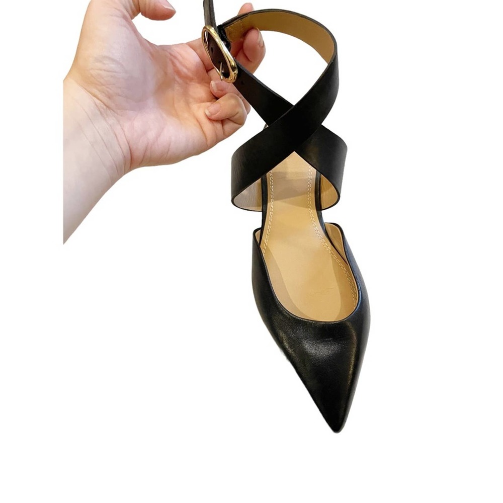 Maje Fimea Black Leather Pointed Toe Flats with Ankle Straps Size EU 38 US 8 - Picture 5 of 12